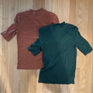 Bundle of 2 a new day Rust and Green Mock Neck Tops
